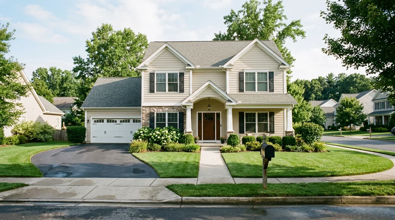 An ordinary suburban home with a mailbox.