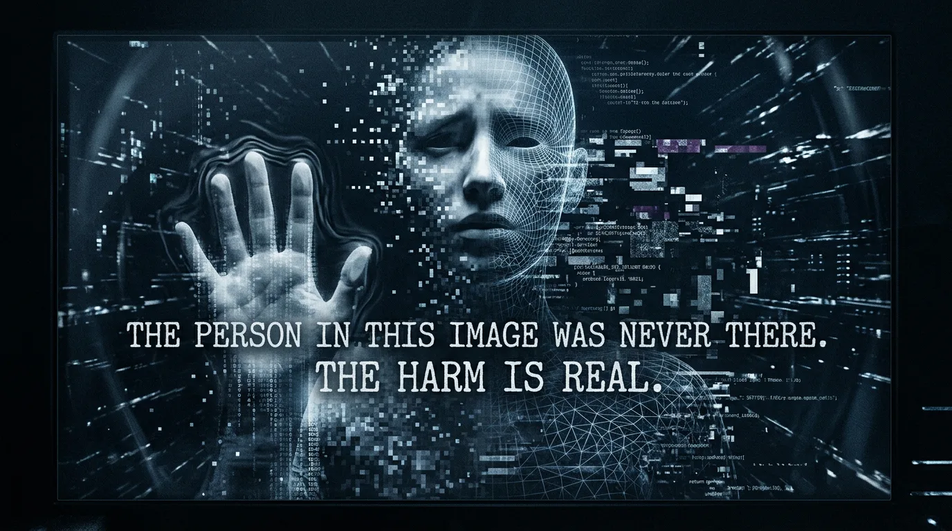 A human face assembled from synthetic pixels, the person never having existed.