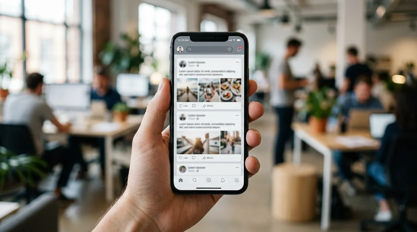 A smartphone showing a social media feed.