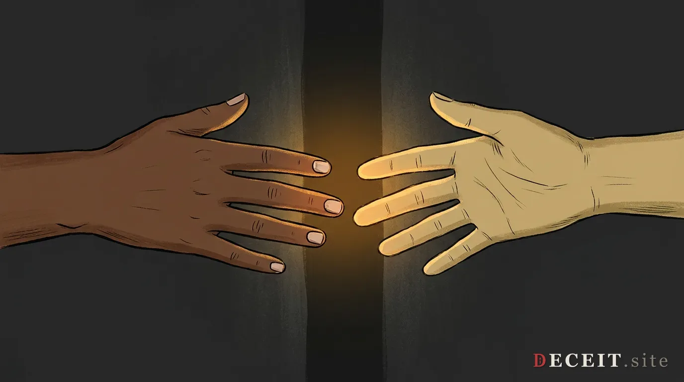 A hand reaching toward another hand across a gap.
