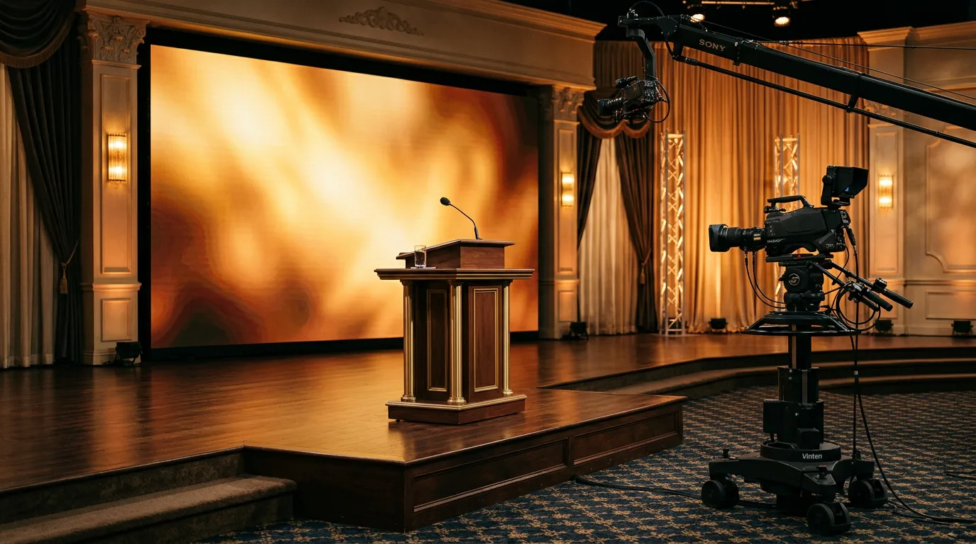 A televangelist broadcast studio set.