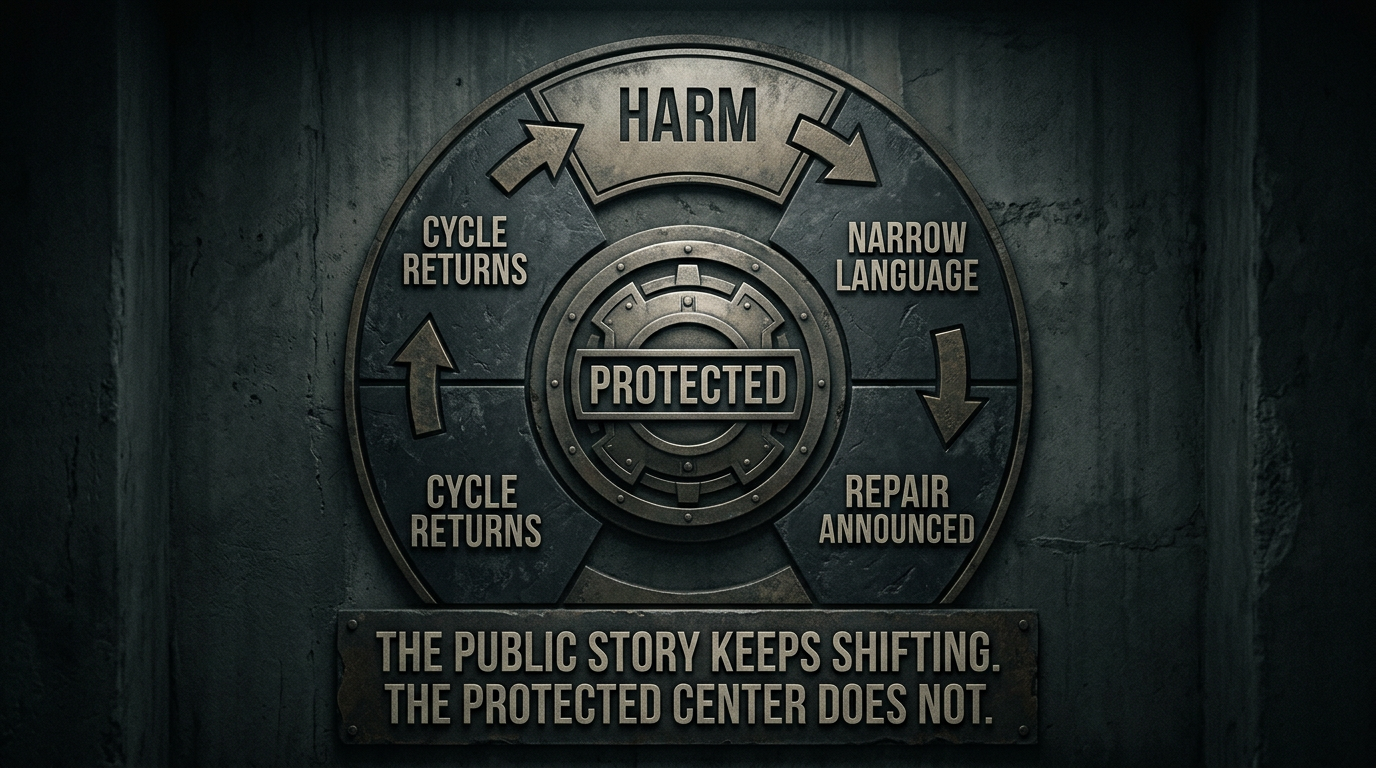 A cycle diagram in which the outer story keeps shifting while the center holds still.