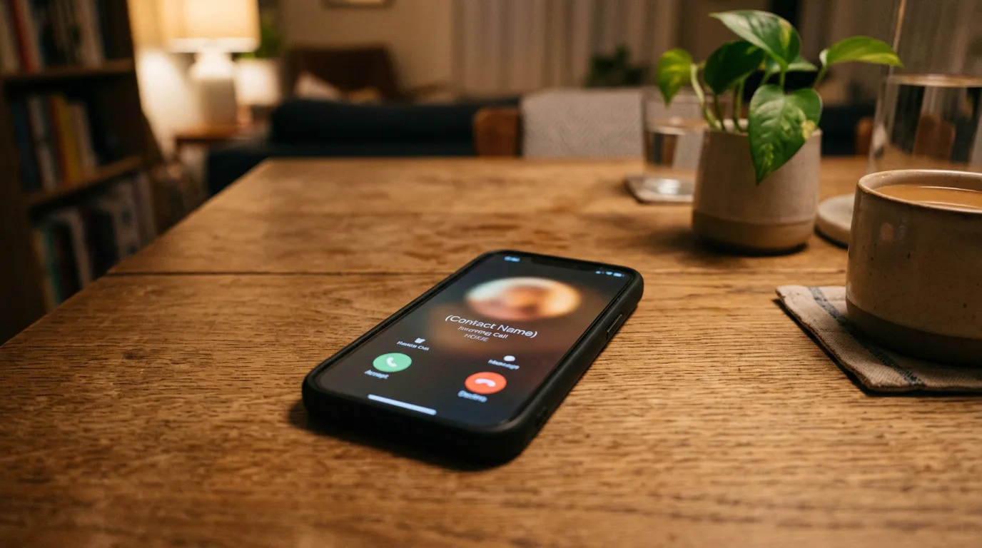 A phone showing an incoming call from a loved one's contact.