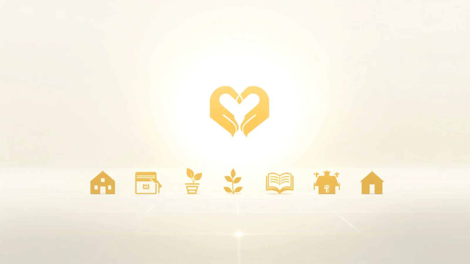 A clean, professional charity organization. Bright lighting, a philanthropy logo placeholder, community investment icons. Generous, organized, charitable.